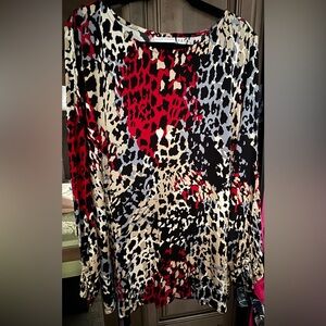 Susan Graver Red and Black Animal Print Blouse